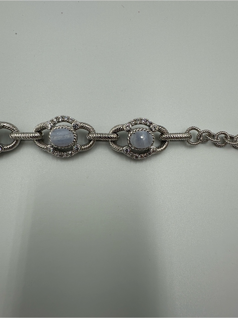 Judith Ripka 925 Sterling Silver Cable Links Toggle 5 Oval Stones Bracelet - Picture 13 of 16